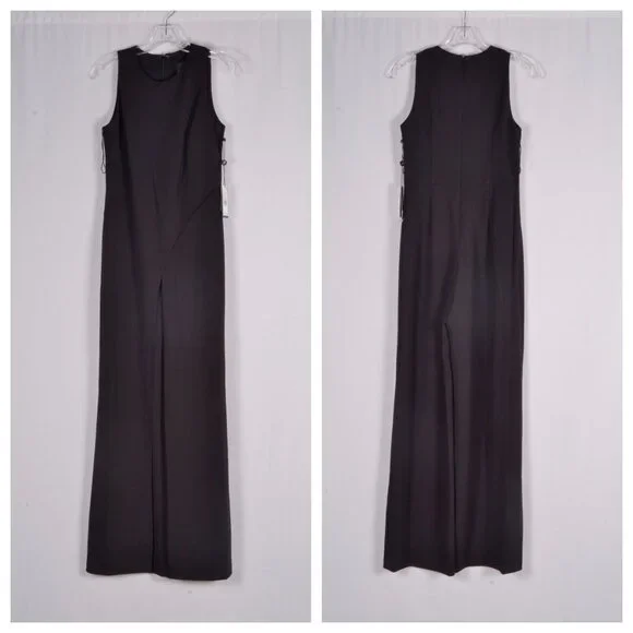 Adrianna Papell Crepe Halter Wide Leg Overlay Jumpsuit